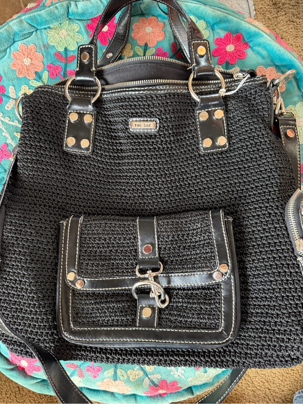 The Sak Black Crochet Satchel Large Versatile Women's Bag Vintage